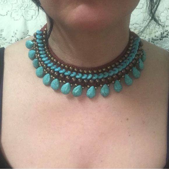 NOVICA Turquoise and Red Macrame Collar Choker - Picture 7 of 7